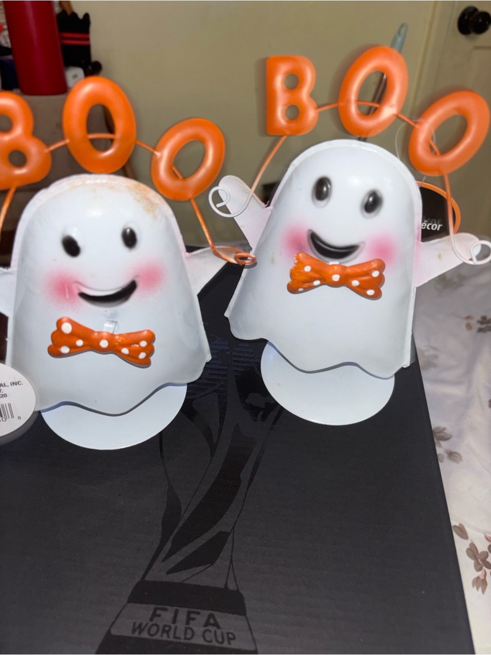 Cute Orange Bow Ghost Table Decor - Halloween Party Accent